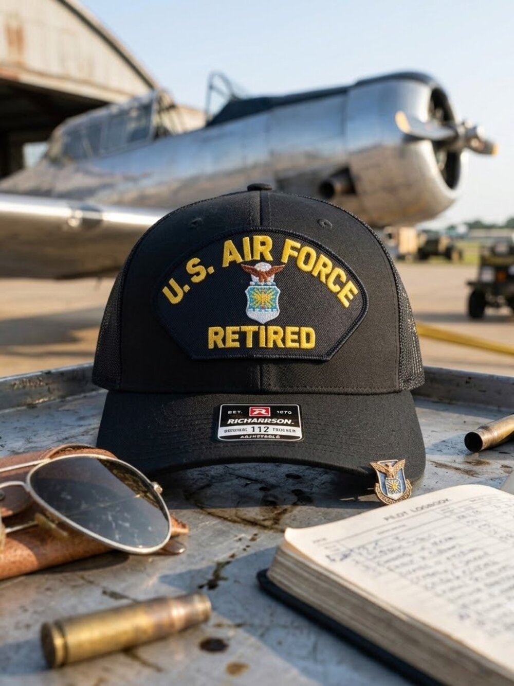 Retro US Air Force Retired Trucker Hat USAF Veteran Patch Richardson 112 Cap